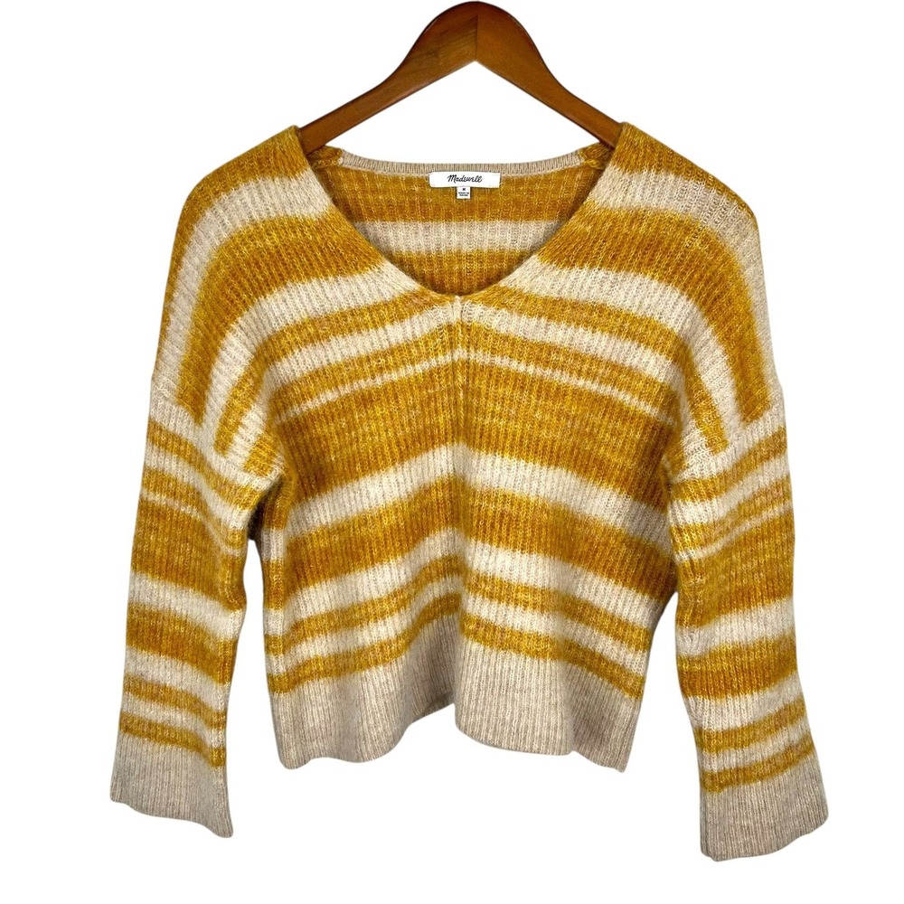 Madewell Striped Sweater Womens Medium Alpaca Yellow Chunky Granola Nature